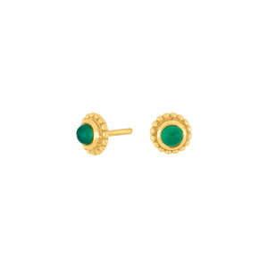 Natural stone stud earrings Green chalcedony set in Gold