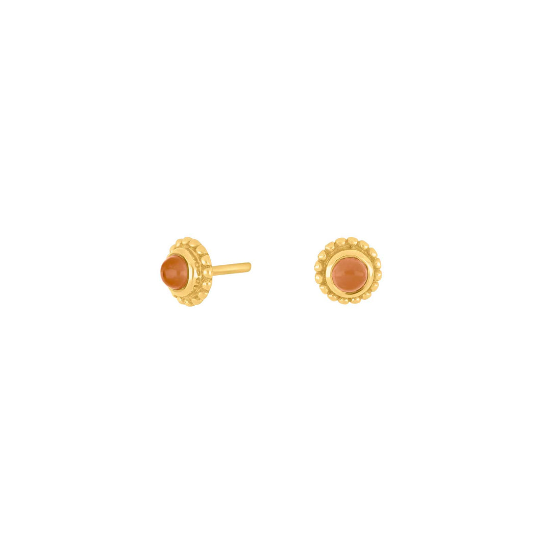 Natural stone stud earrings Peach Moonstone set in Gold