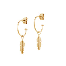 Load image into Gallery viewer, Gold Hoop Earrings with Mini Feather
