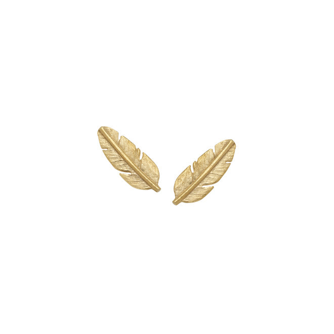 Feather Stud Earring Gold Plated Silver