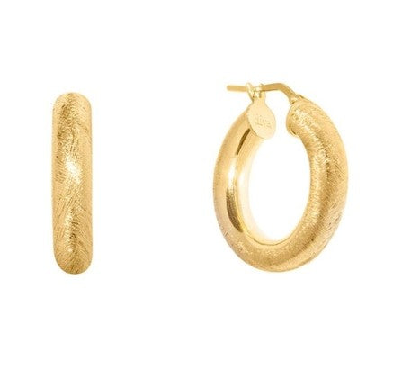 Gold Hoops 22mm Diameter 5mm width  Scratched Finish