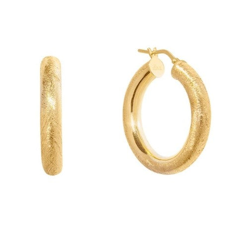 Gold Hoops 29mm Diameter 5mm width  Scratched Finish