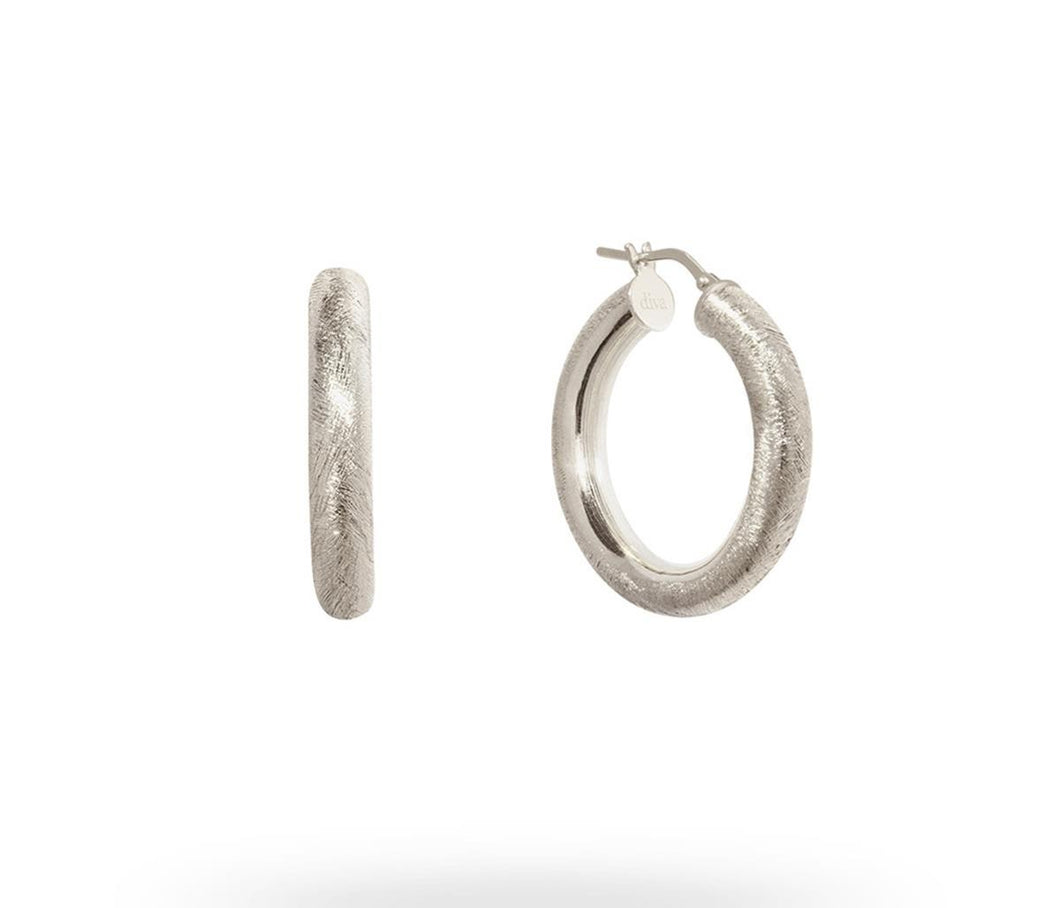 Silver Hoops 29mm Diameter and 5mm width Scratched Finish