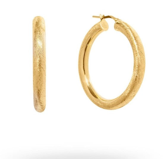 Gold Hoops 40mm Diameter 5mm width  Scratched Finish