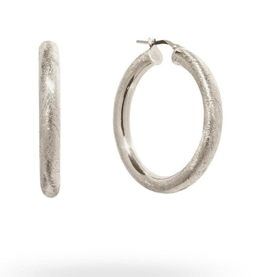 Silver Hoops 40mm Diameter and 5mm width Scratched Finish