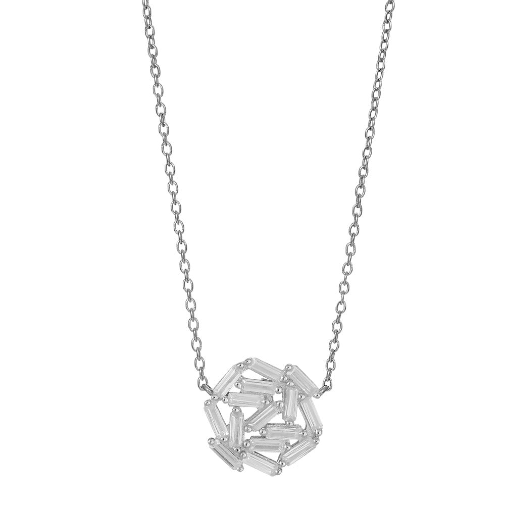 Silver Baguette Cluster Necklace
