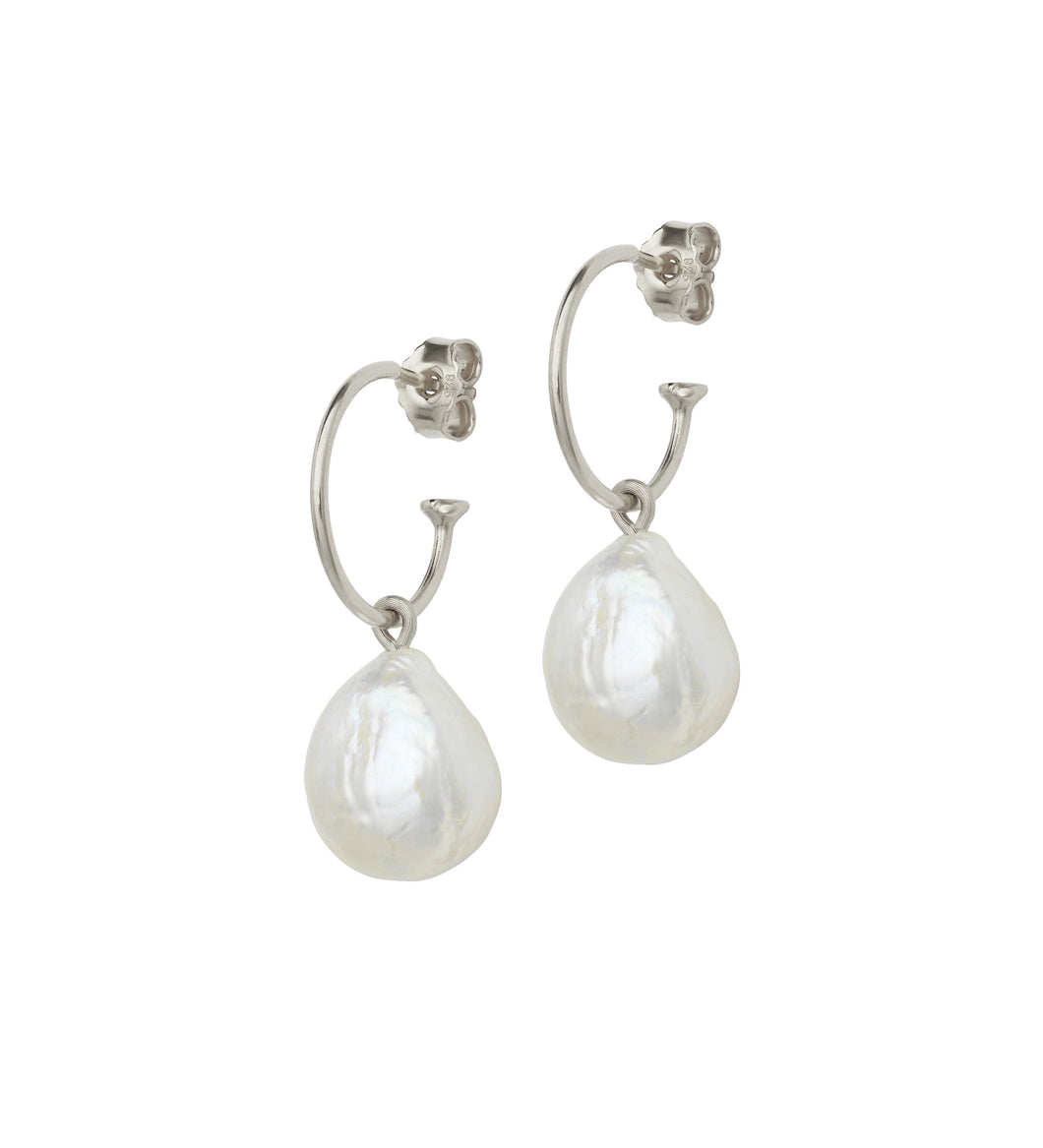 Baroque Pearl Earrings on Silver Creols