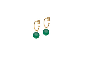 Gold Creole Earrings with Green Agate