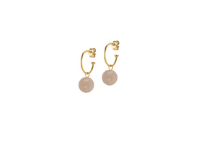 Gold Creole Earrings with  Peach Moonstone