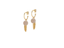 Load image into Gallery viewer, Creole Earrings with feather and 10mm Stone
