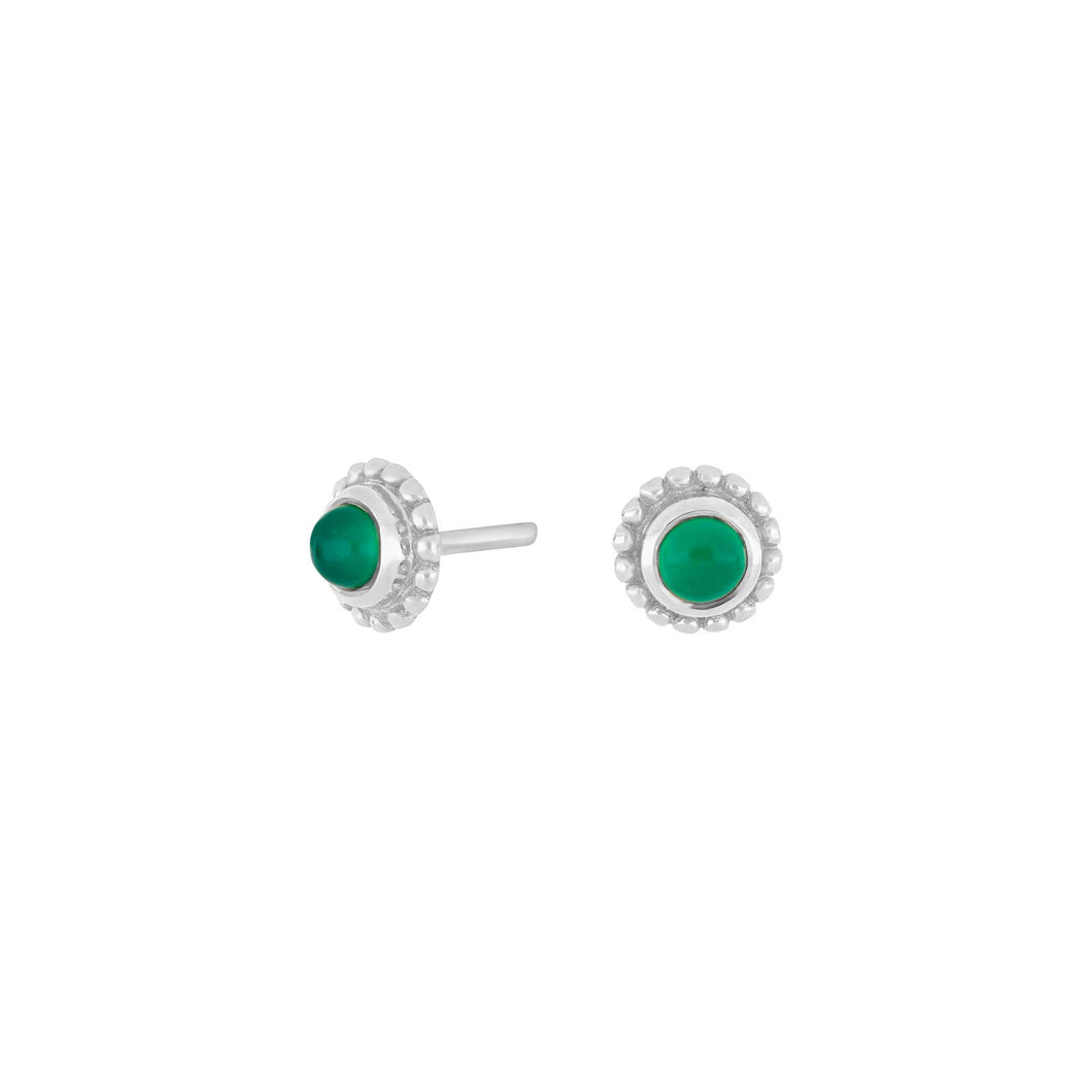 Natural stone stud earrings Green chalcedony set in Sterling Silver