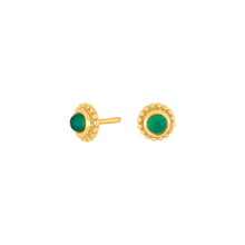 Load image into Gallery viewer, Natural stone stud earrings Green chalcedony set in Gold
