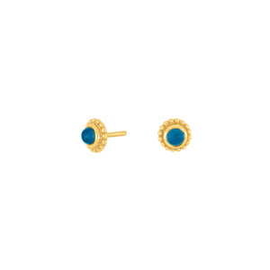 Natural stone stud earrings Apatite Blue set in Gold