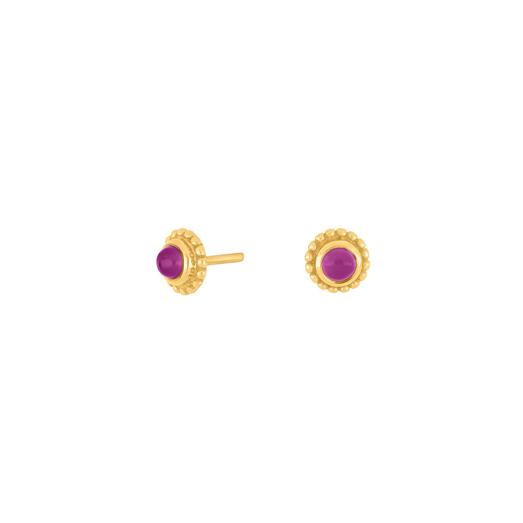 Natural stone stud earrings Lavender Quartz set in Gold