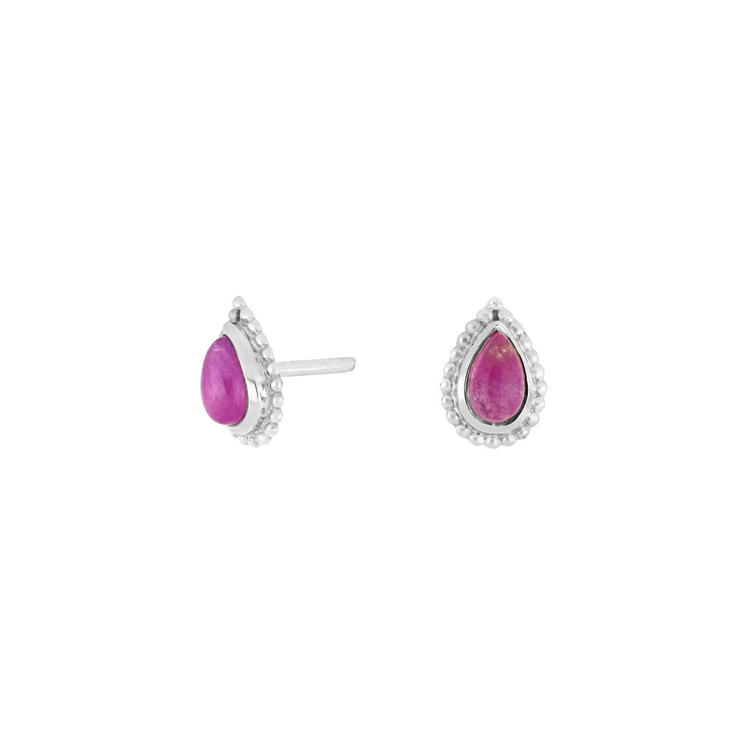 Teardrop shape natural stone stud earrings Lavender Quartz set in Sterling Silver