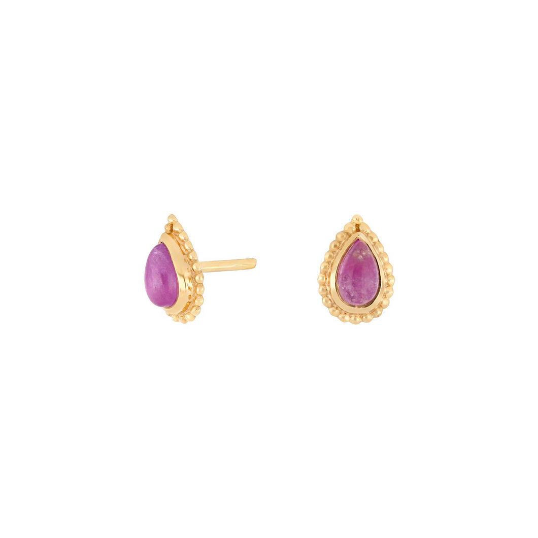 Teardrop shape natural stone stud earrings Lavender Quartz set in Gold