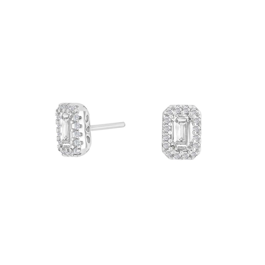 Classic cushion style  Studs in Silver and Cubic Zirconium 7 x 5mm