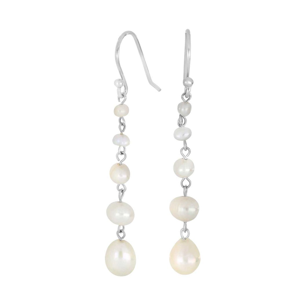 Silver  Drop Pearl Earrings on Ear Hook