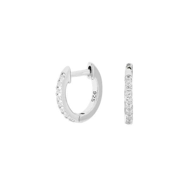 Silver Huggie Earrings with Czs