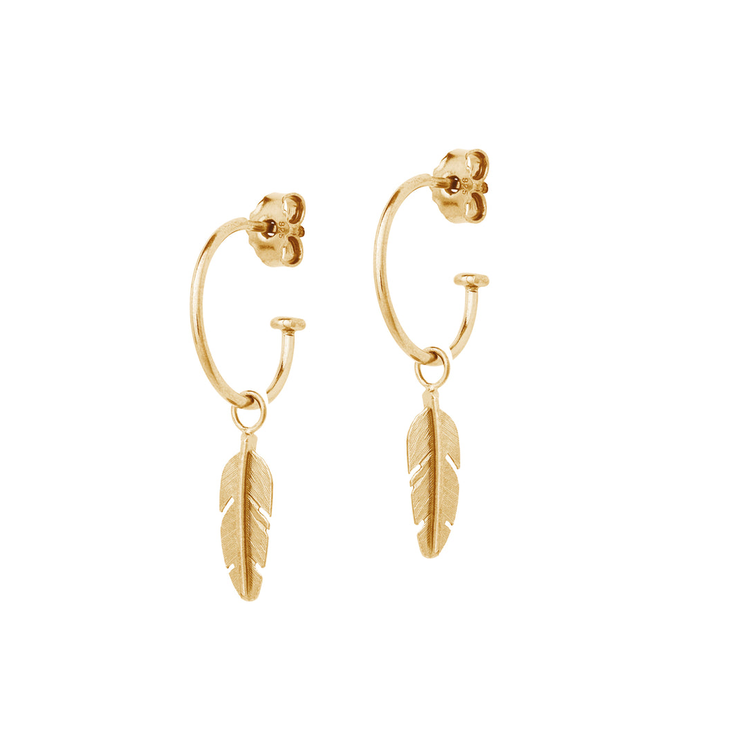 Gold Hoop Earrings with Mini Feather