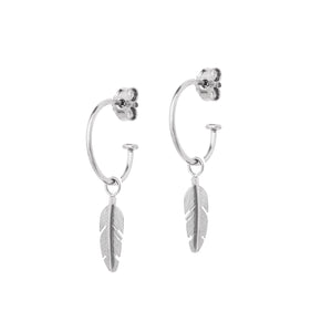 Silver Hoop Earrings with Mini Feather