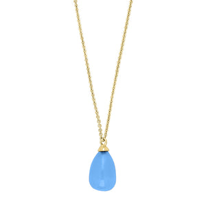 Teardrop Stone Pendant Blue Chalcedony in Gold Plated Silver