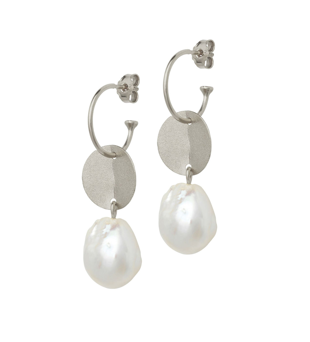 Baroque Pearl Earrings with Silver Coin on Silver Creol