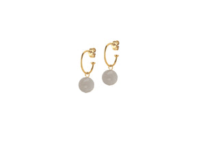 Gold Creole Earrings with Grey Moonstone