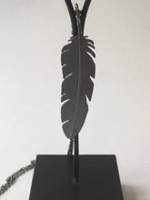 Load image into Gallery viewer, Oxidised Silver Feather Pendant Large

