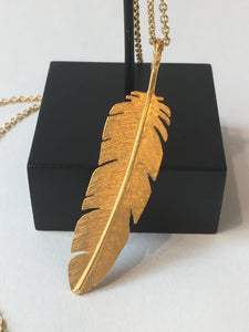 Gold Feather Pendant Large