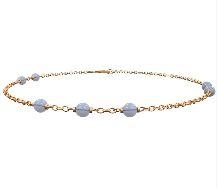 Gold Chain bracelet with Blue Chalcedony Stones