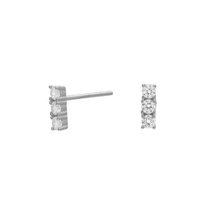 Rhodium Silver earring 3 Stones 7.5mm Mini
