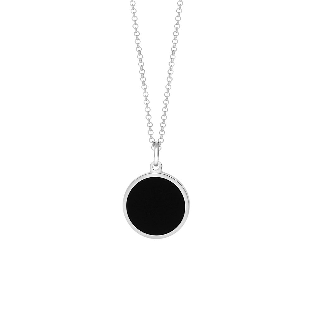 Men's  rhodium-plated sterling silver and Black Onyx necklace