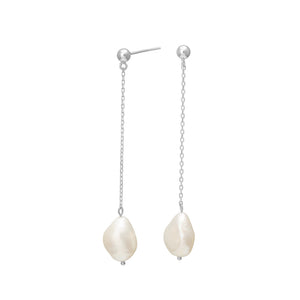 Silver Earring Baroque Freshwater Pearl on Chain 55mm