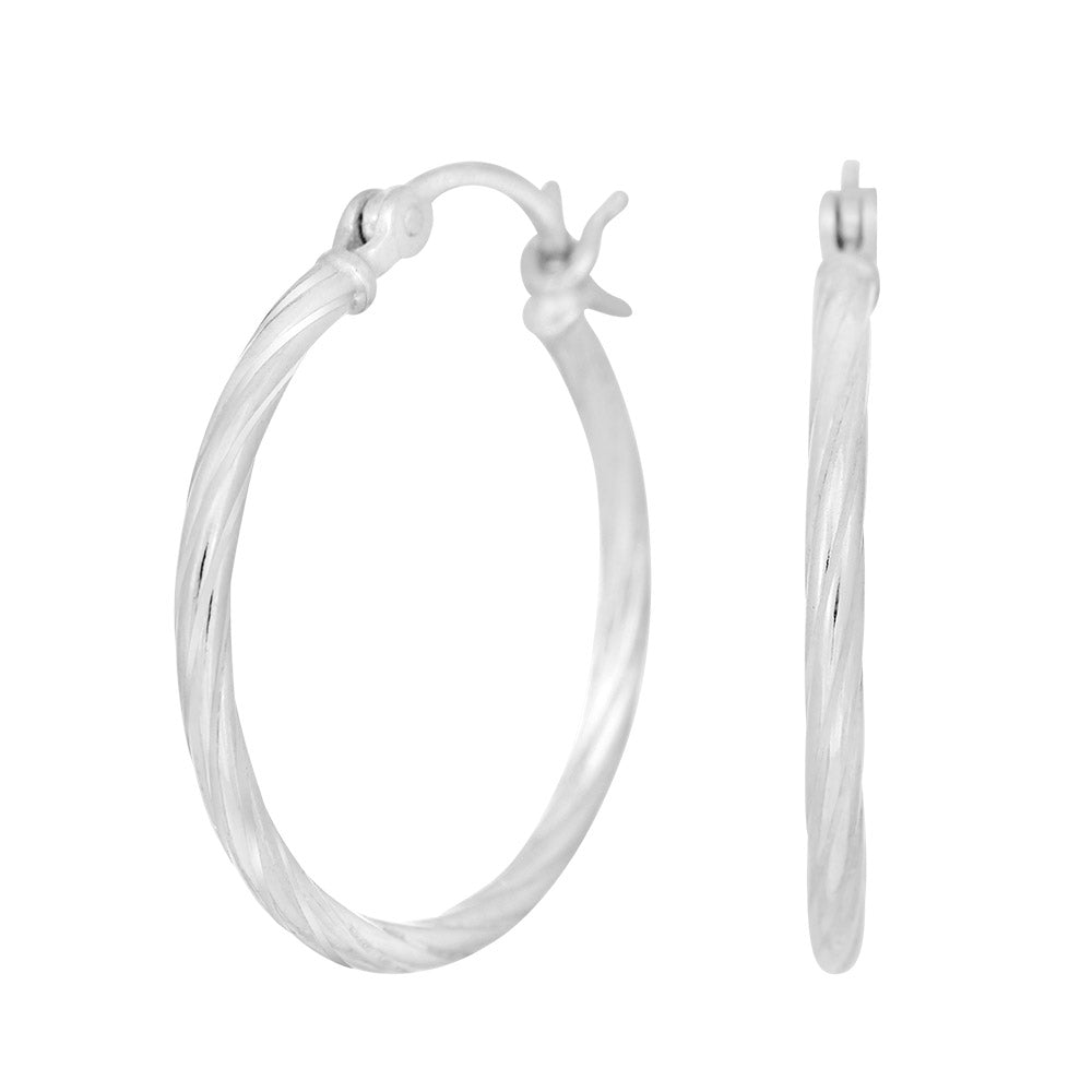 Silver Hoops with a Twist 25 mm
