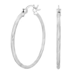 Silver Hoops with a Twist 30 mm